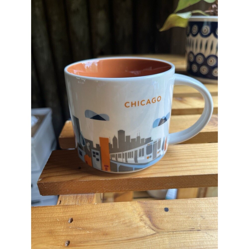 Starbucks Chicago You Are Here Mug YAH 2015‎ Collection Orange Coffee Cup 14oz.